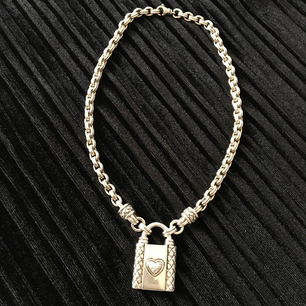 Authentic Scott Kay Pave Diamond Heart Weave Padlock Pendant Necklace